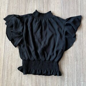 Elegant Black Women's Top with Ruffle Sleeves
